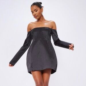 NWT PrettyLittleThing Satin Corset Bardot Bodycon Dress